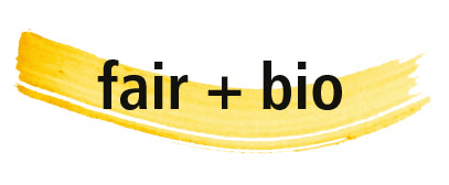 fair+bio Logo auf schwarzem Untergrund, Finkhof