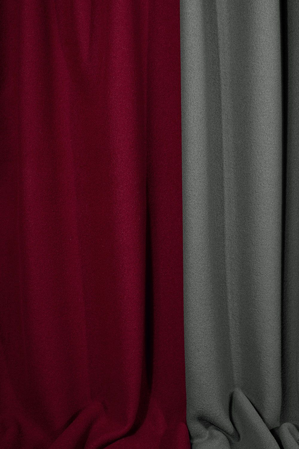 Schwerer Walk Schwerer Finkhof Walkstoff in weinrot und nebelgrau nebeneinander, Schurwolle aus kbT (Bio)