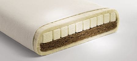 Querschnitt einer Matratze mit weiß braunem Kern