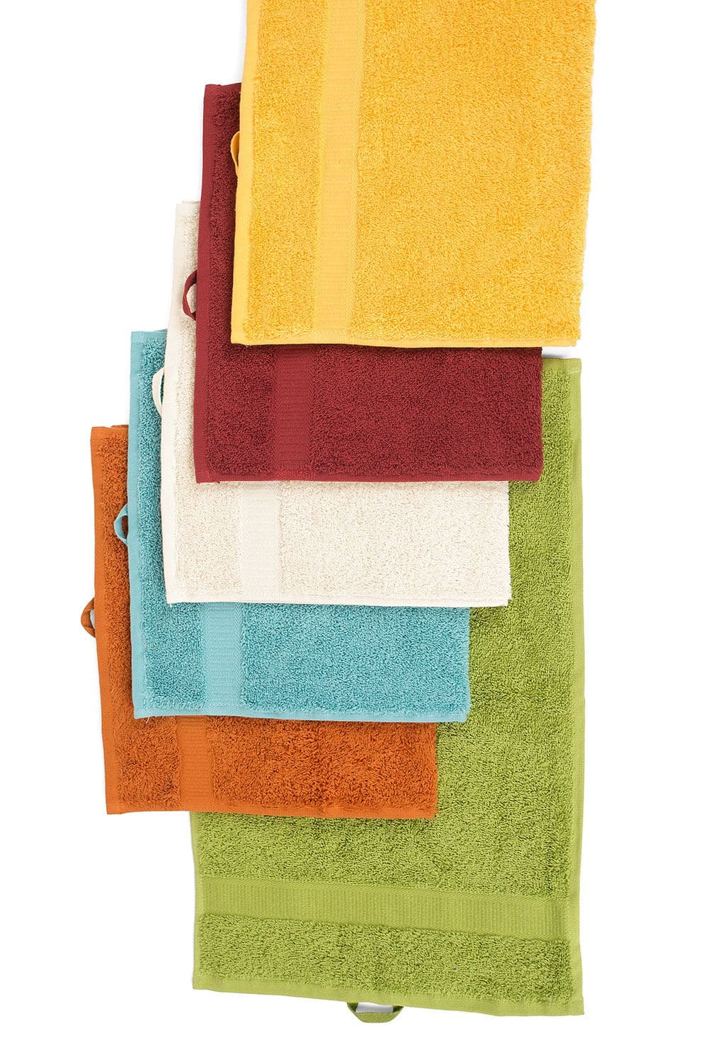 Gästehandtuch 30 x 50 cm Handtücher mit 30x50cm in verschiedenen Farben aus bio Baumwolle (kbA) gestapelt