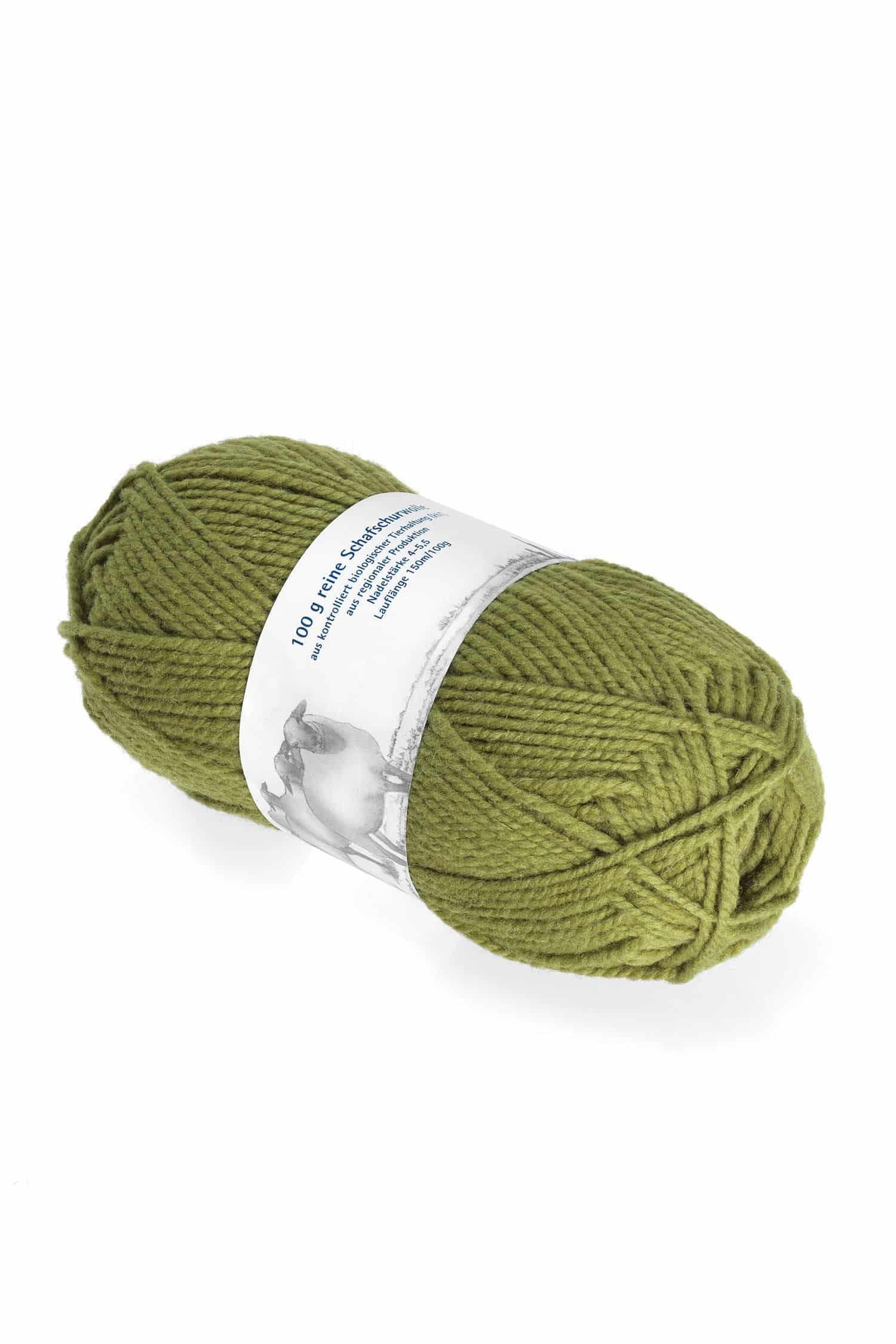Finkhof Merinowolle dick gefärbt olive dünne Finkhof Merinowolle aus bio Wolle (kbT) in olivegrün, Freisteller