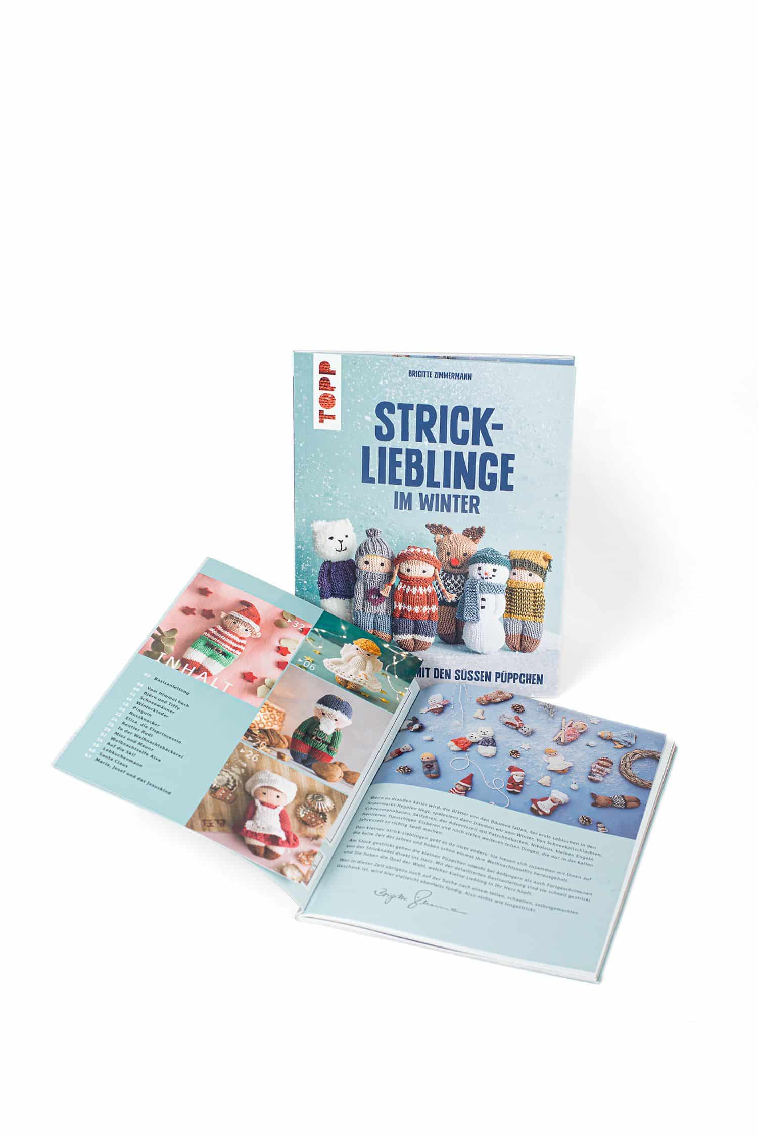 Strick-Lieblinge im Winter Buch ,,Stricklieblinge im Winter" mit aufgeschlagenem Exemplar davor