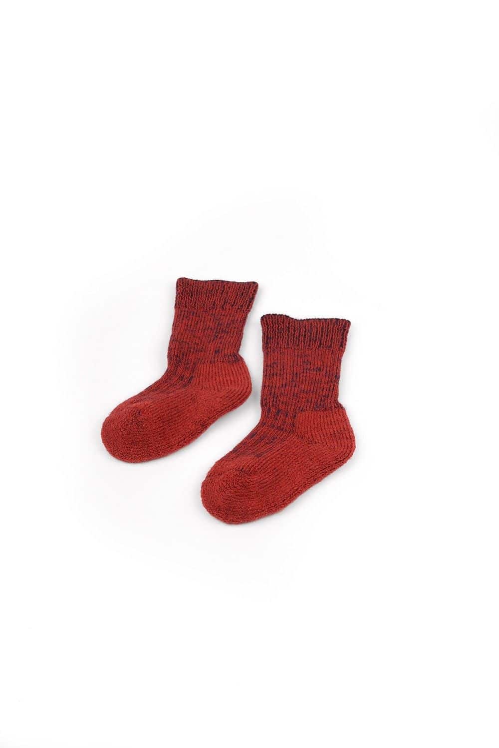 rot/blaue Wollplüschsocken aus bio Wolle (kbT), Freisteller