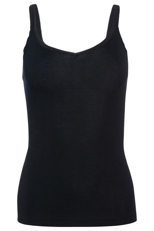 schwarzes Spitzenträgerhemd aus bio Wolle (kbT) und Seide, Freisteller