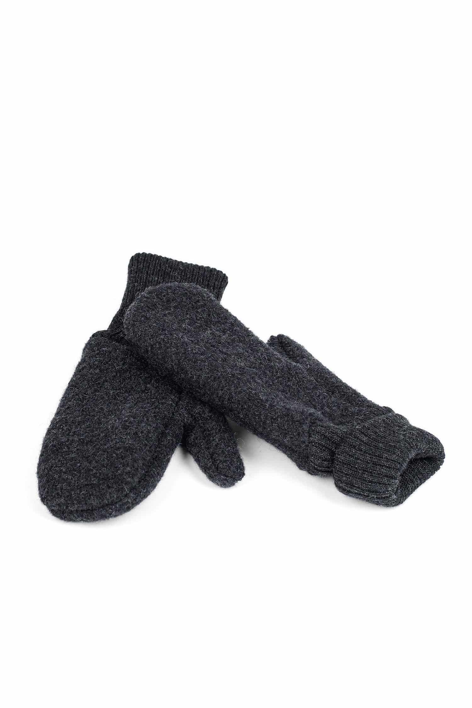 anthrazitfarbene Walkfäustlinge aus bio Wolle (kbT) vom Finkhof, Freisteller