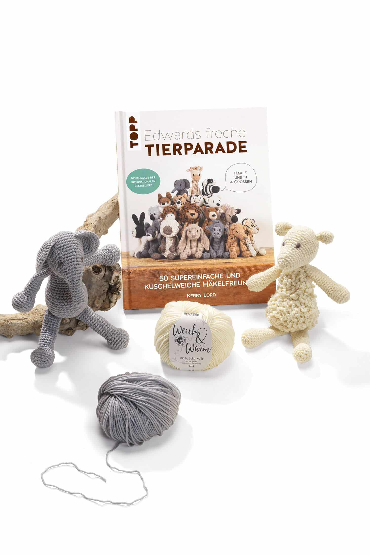 Edwards freche Tierparade Buch ,,Edwards freche Tierparade" mit gehäckelten Tieren und Finkhof Wolle