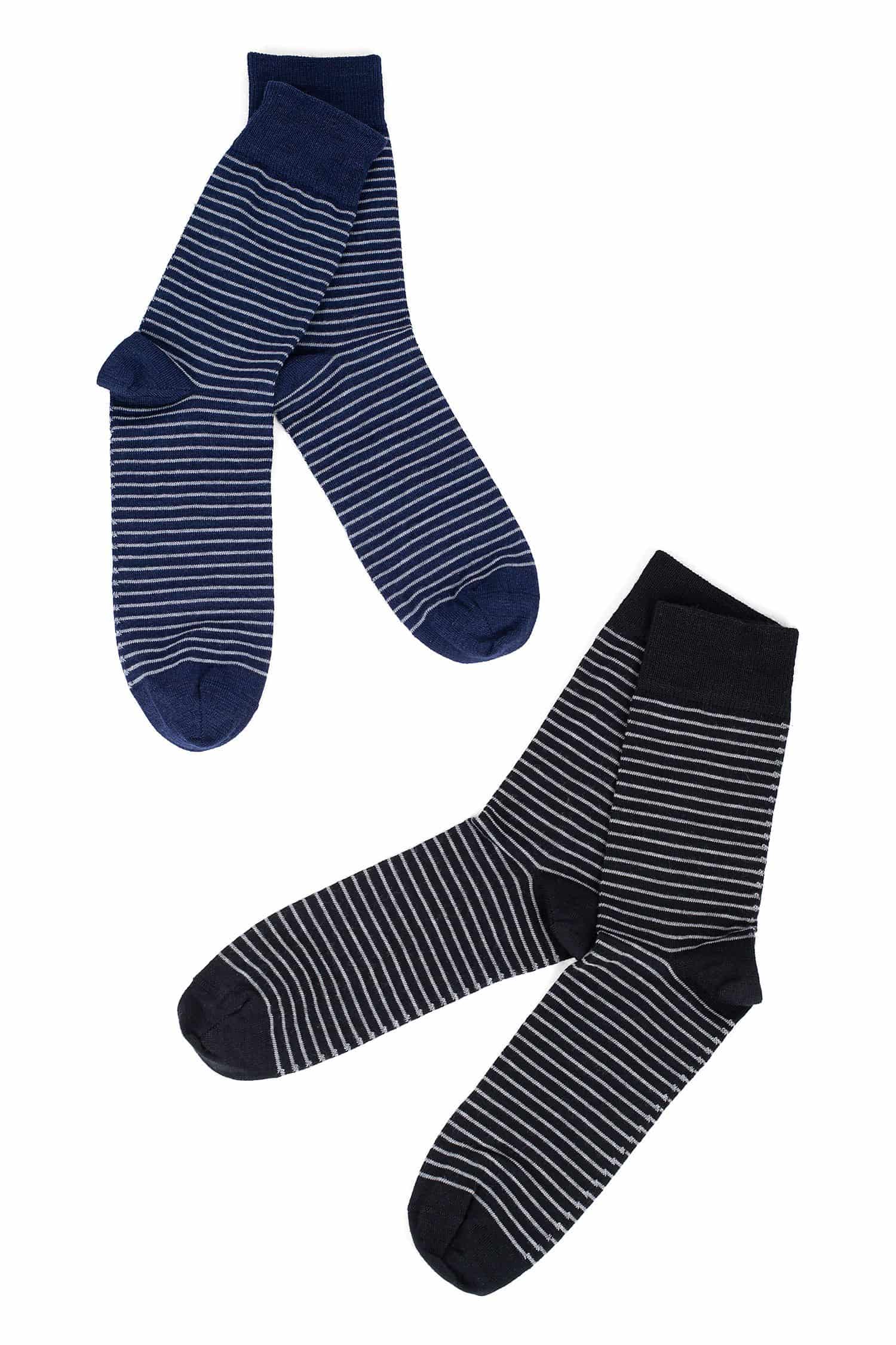 Feine Wollsocken feine Finkhof Wollsocken in blau/grau und schwarz/grau gestreift aus bio Wolle (kbT), Baumwolle (kbA) und Seide, Freisteller