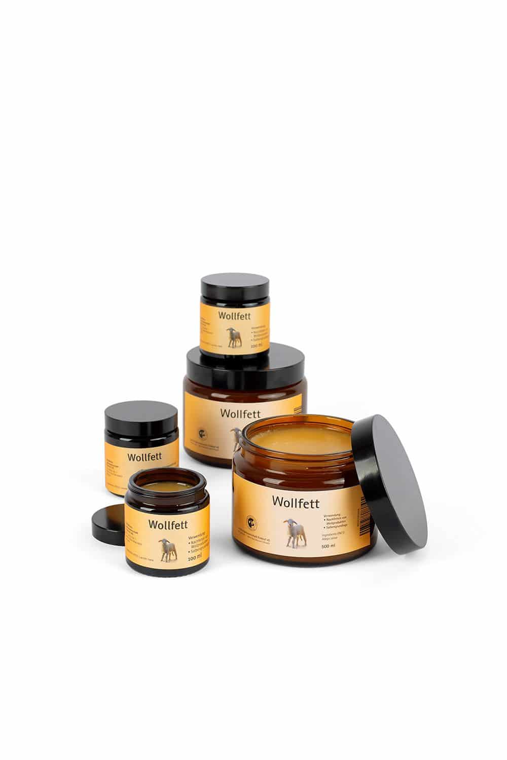 Wollfett Finhof Wollfett Glastiegel in verschiedenen Größen als Freisteller