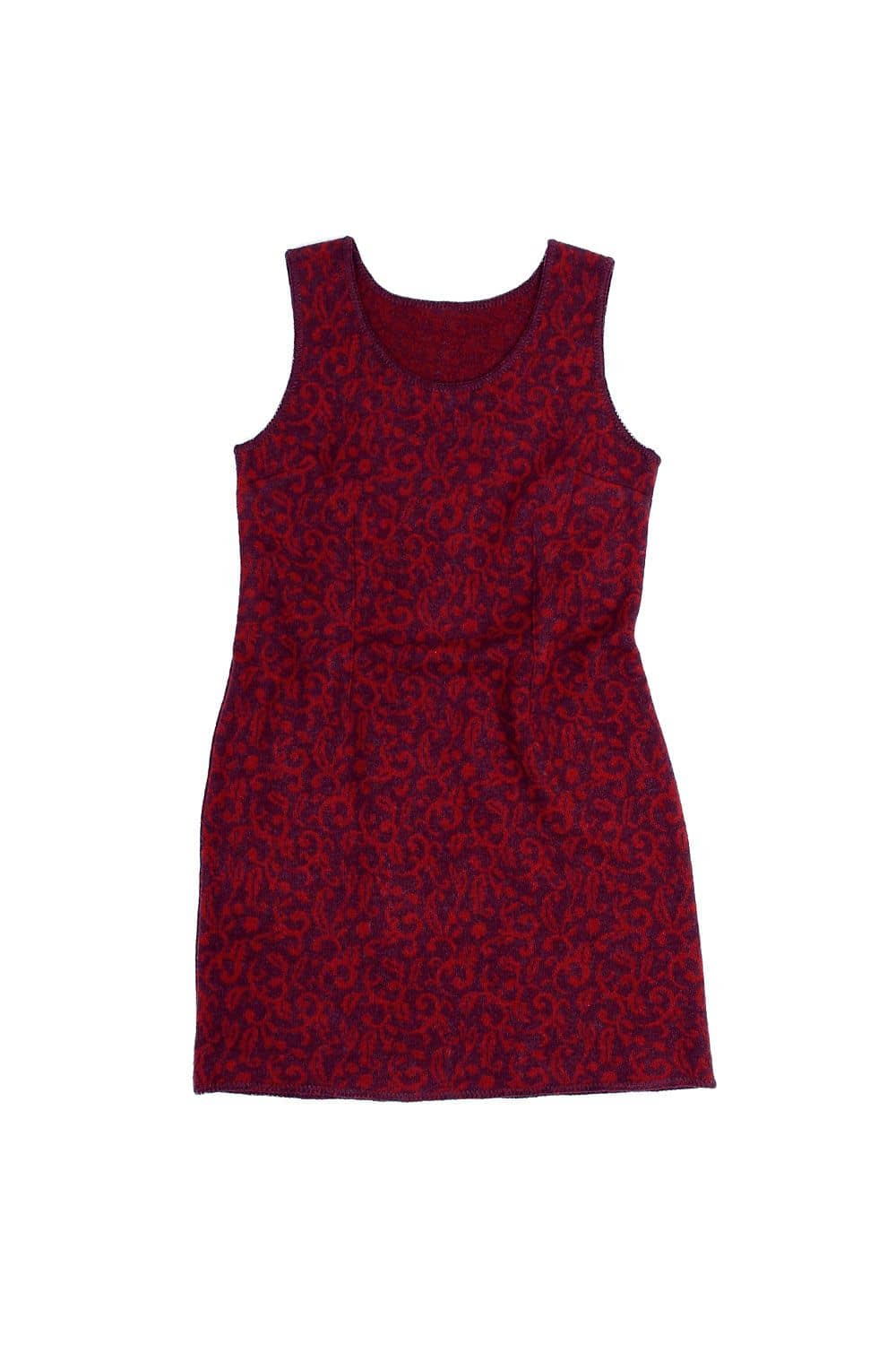 rot schwarzes Strickkleid mit floralem Muster aus bio Wolle (kbT), Freisteller