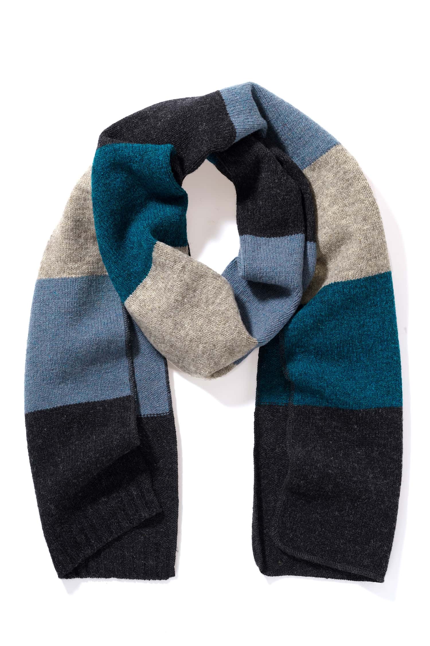 Strickschal gestreift aus Bio-Wolle blau/grau