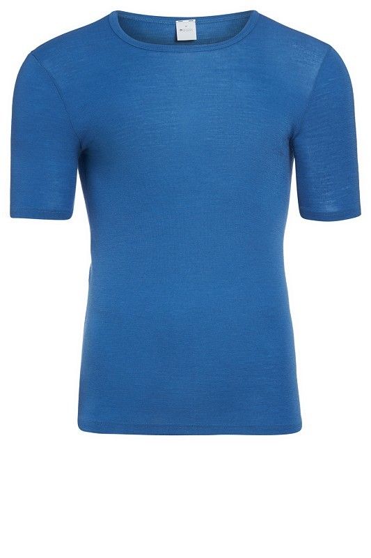 blaues kurzärmeliges Wollhemd aus bio Wolle (kbT), Freisteller von vorne Herren