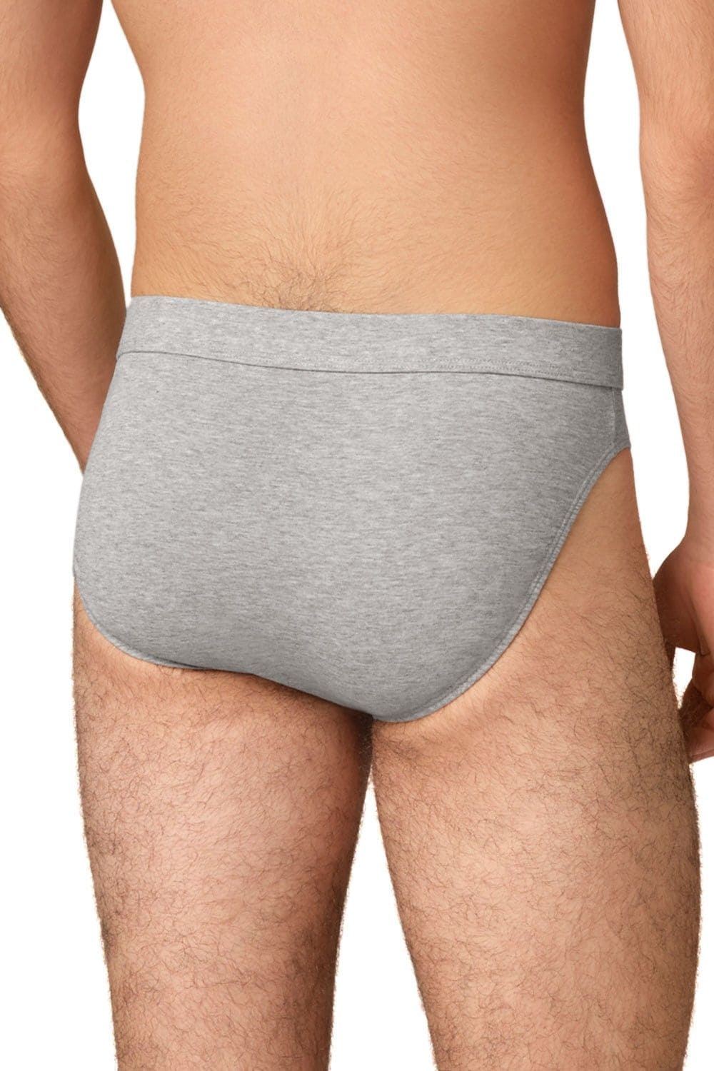 Rückansicht von Model mit hellgraumeliertem Slip aus bio Baumwolle (kbA) und Elasthan