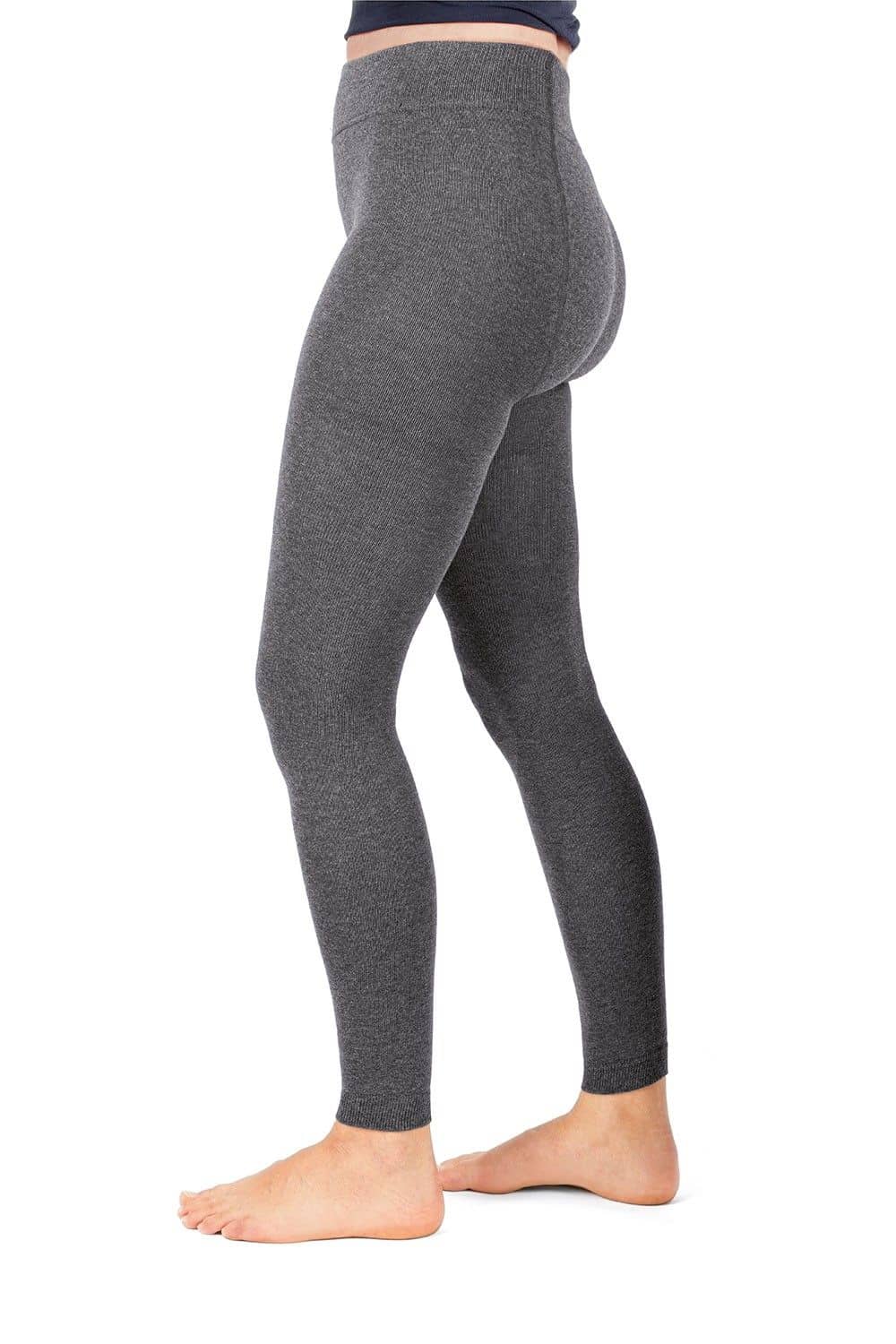 graue Baumwoll-Leggings aus bio Baumwolle (kbA) und Elasthan vom Finkhof, getragen von der Seite