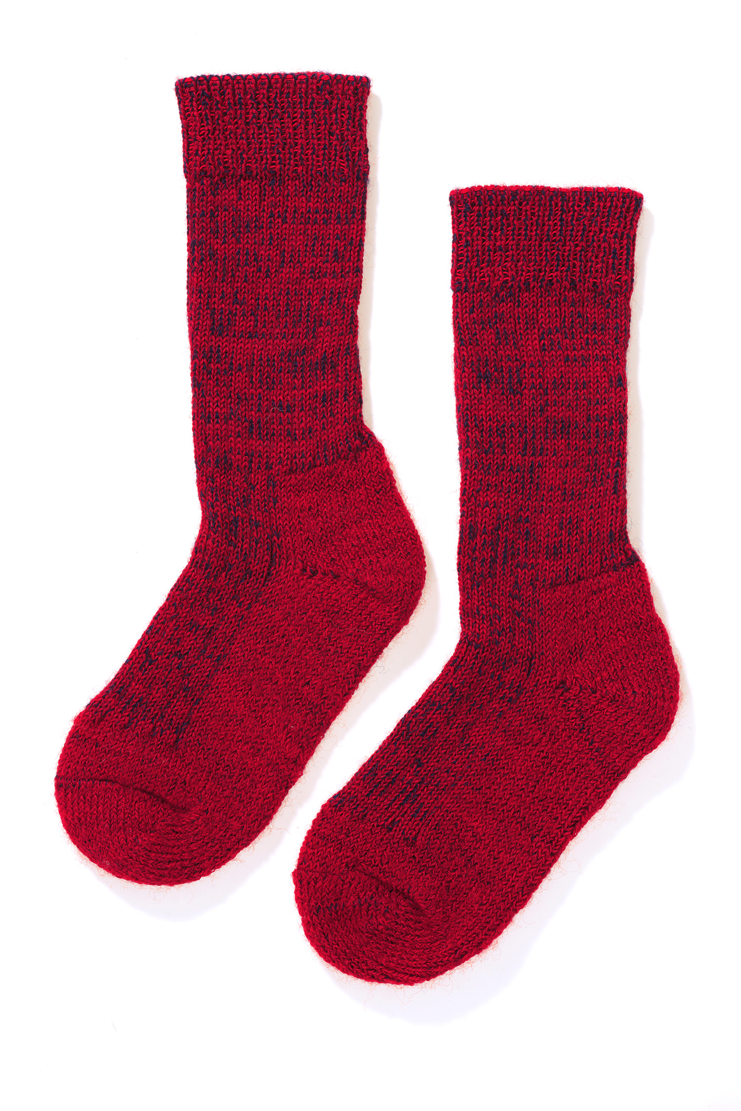 rot/blaue Wollplüschsocken aus bio Wolle (kbT), Freisteller