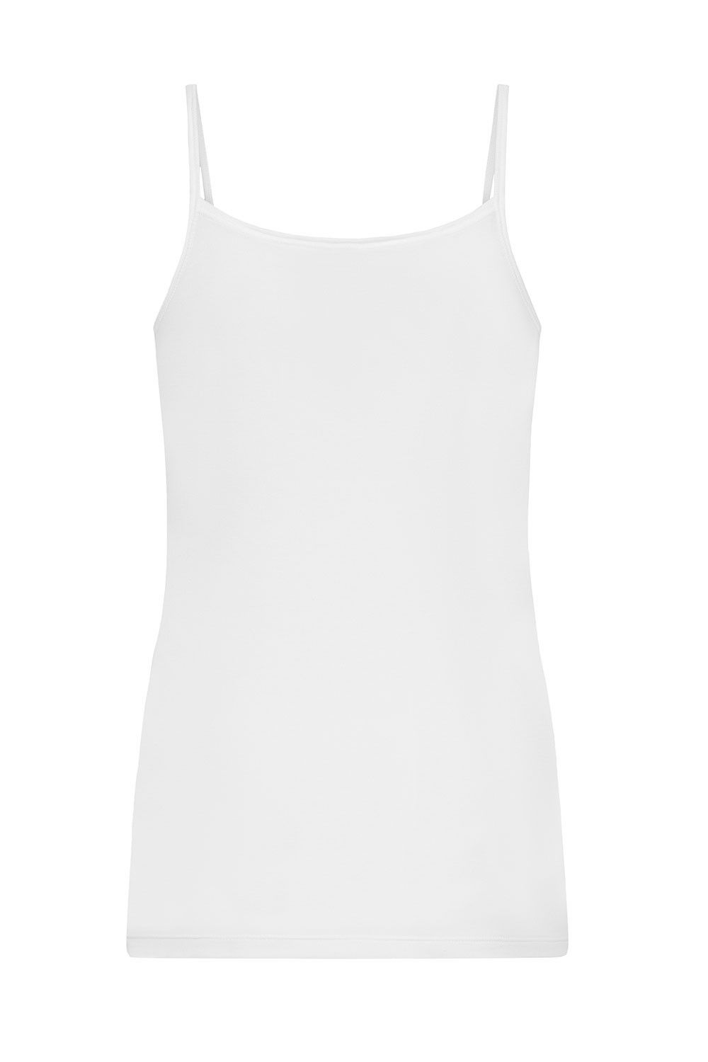 weißes Unterhemd mit Spaghettiträgern aus bio Baumwolle (kbA) und Elasthan, Freisteller von hinten