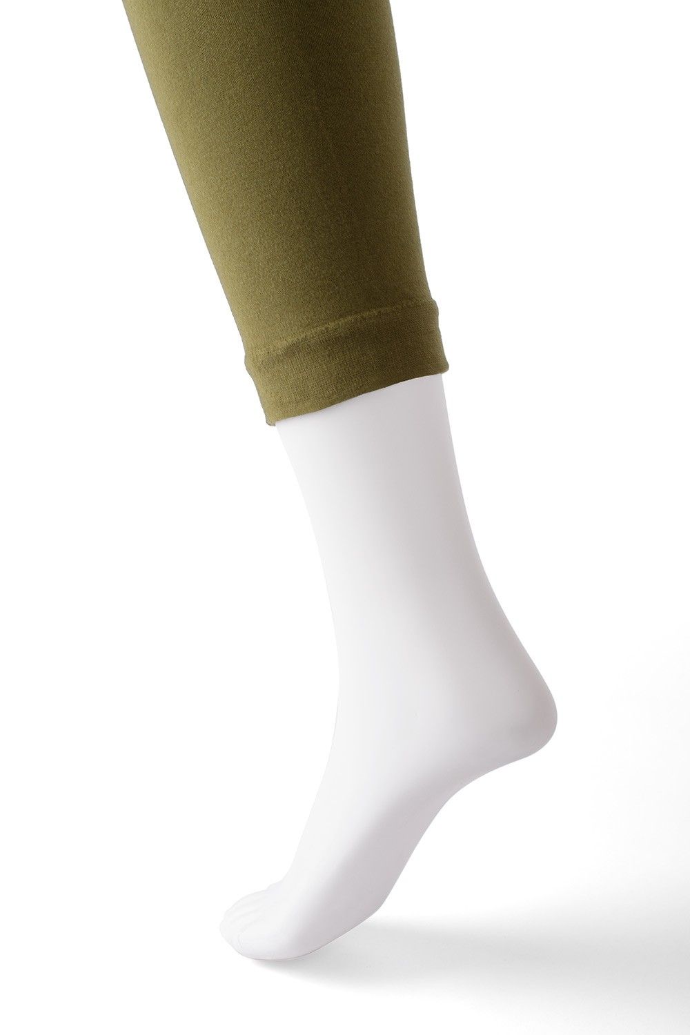 Beinabschluss von grüner Feinleggings aus bio Baumwolle (kbA) und Elasthan vom Finkhof