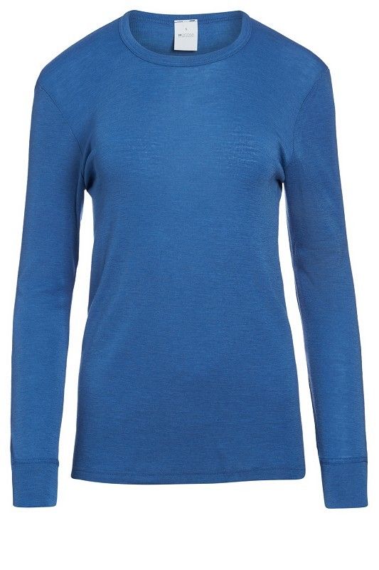 blaues langärmeliges Wollhemd aus bio Wolle (kbT), Freisteller von vorne Damen