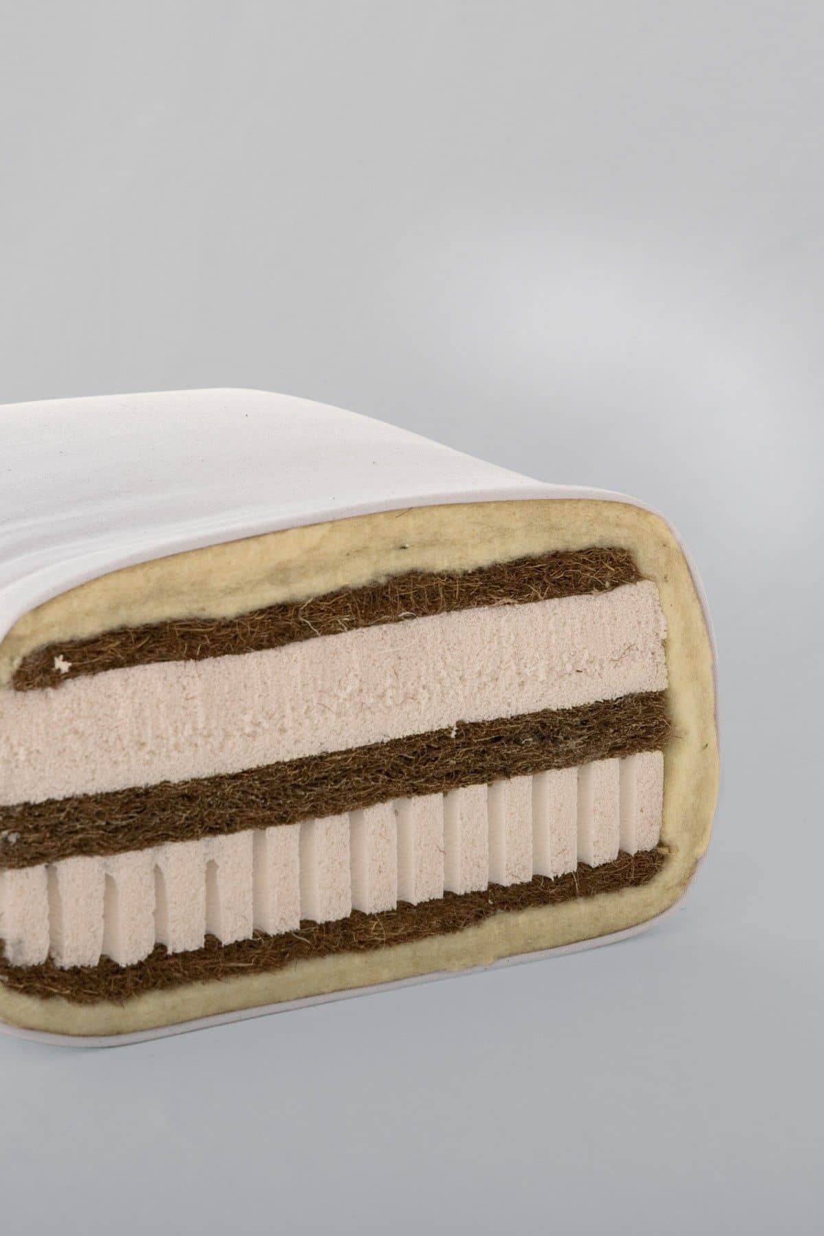 Querschnitt 7-Schichten Matratze vom Finkhof 90x200cm aus bio Wolle (kbT), Baumwolle (kbA), latex. Kokos, Naturkautschuk