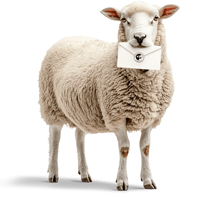 Schaf mit Brief im Mund