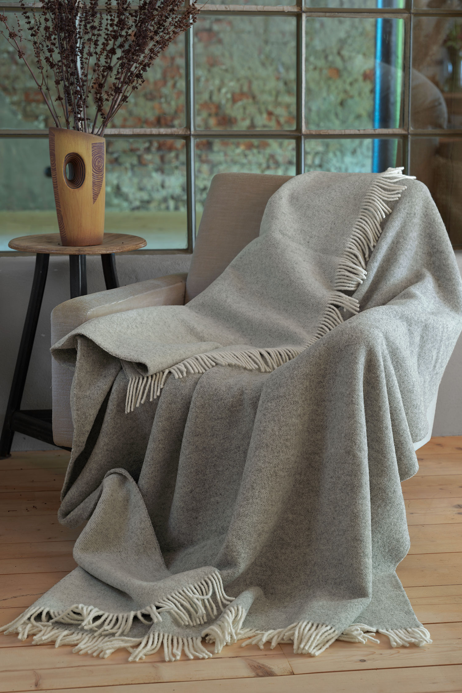 Wollplaid natur/grau 150 x 210 cm