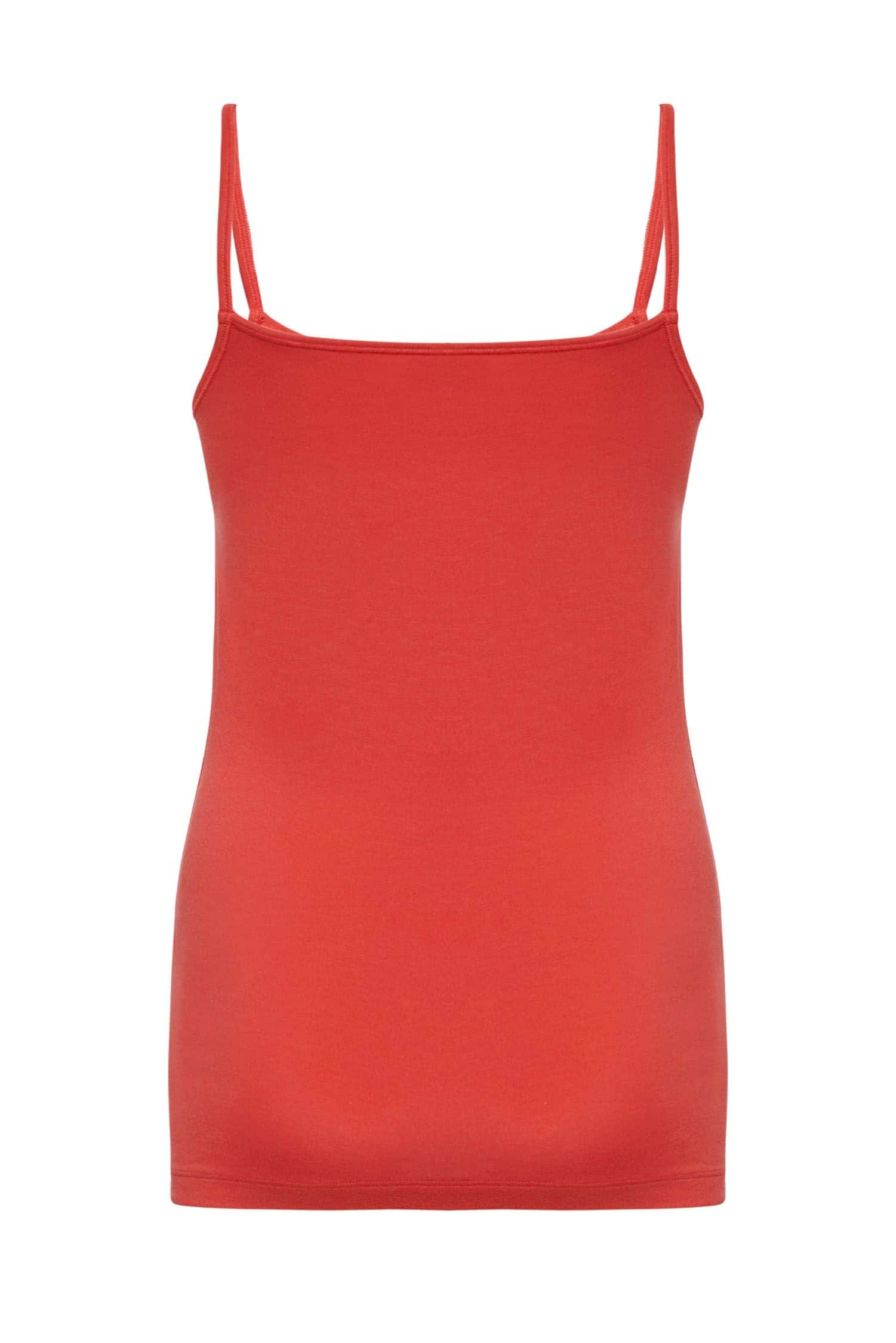 korallrotes Unterhemd mit dünnen Trägern aus  bio Baumwolle (kbA) und Elasthan, Freisteller