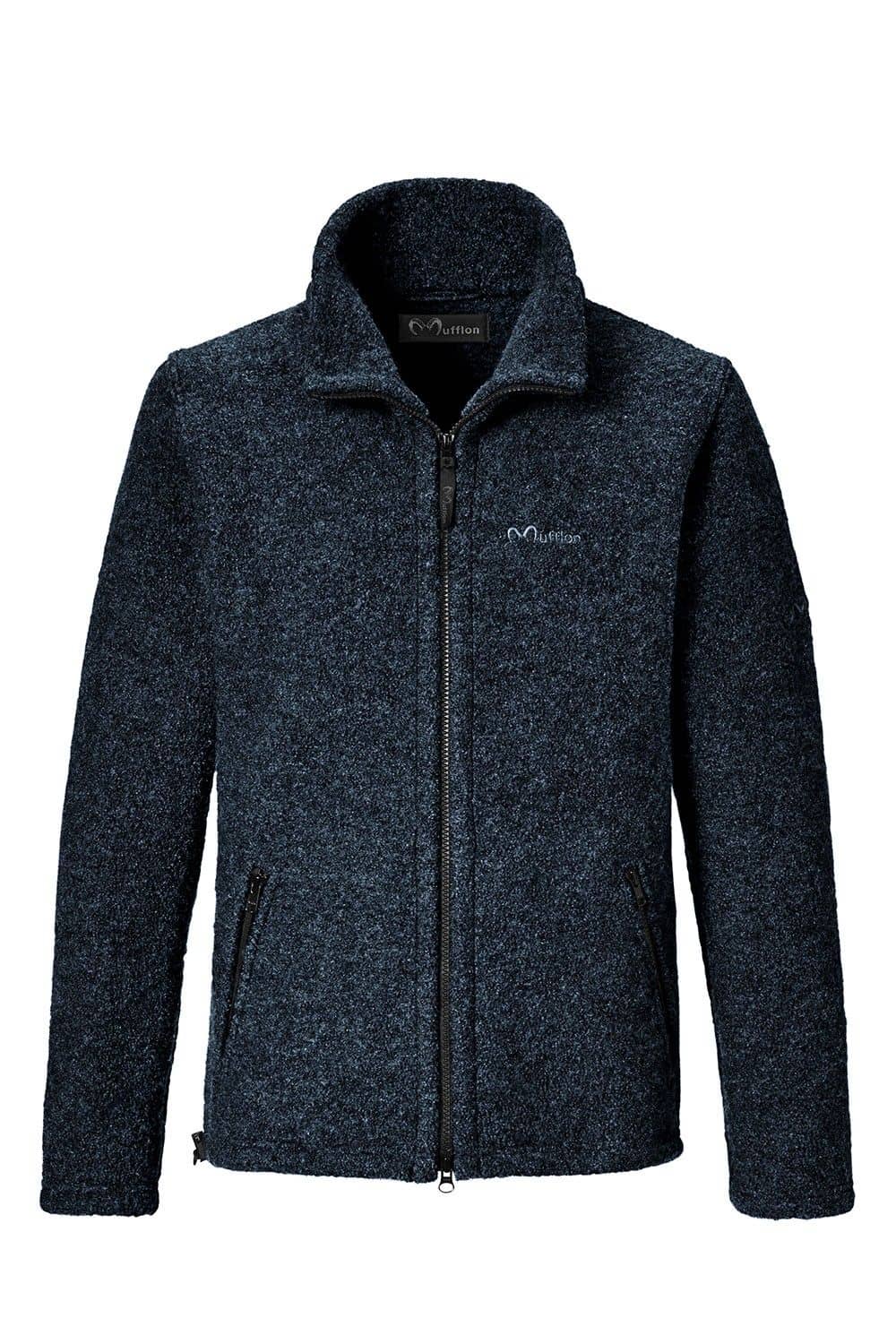 nachtblaue gewalkte Jacke mit Reißverschluss, Freisteller von vorne