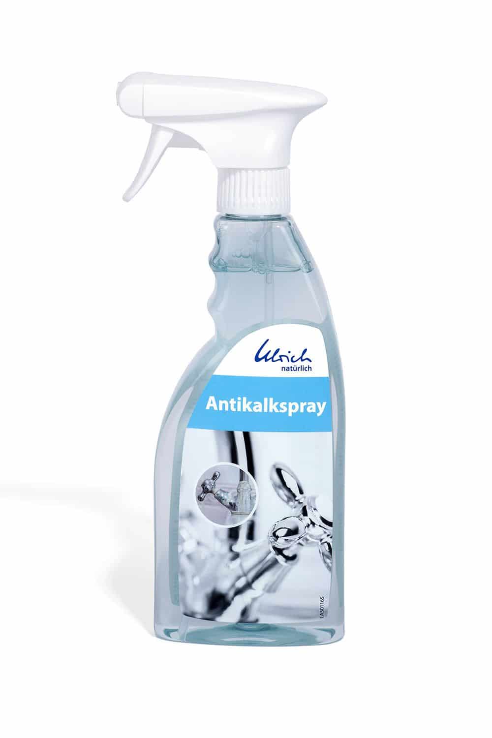 Antikalkspray in 500ml Sprühflasche aus Kokosöl, Milchsäure und Alkohol, Freisteller von vorne