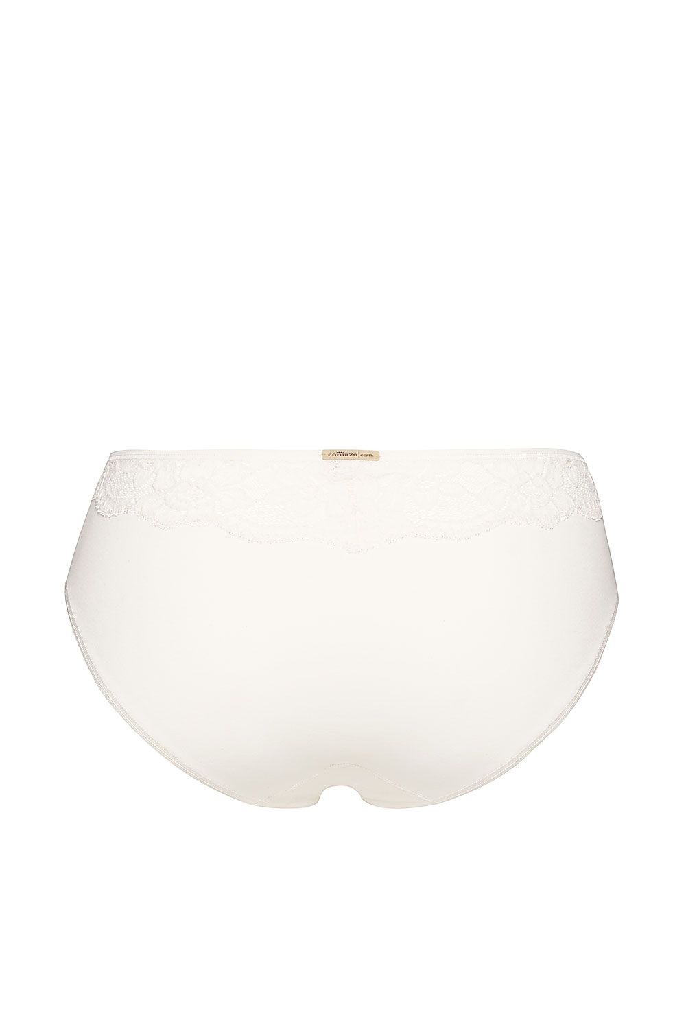 naturweißer Spitzenslip aus bio Baumwolle (kbA) und Elasthan, Freisteller von hinten