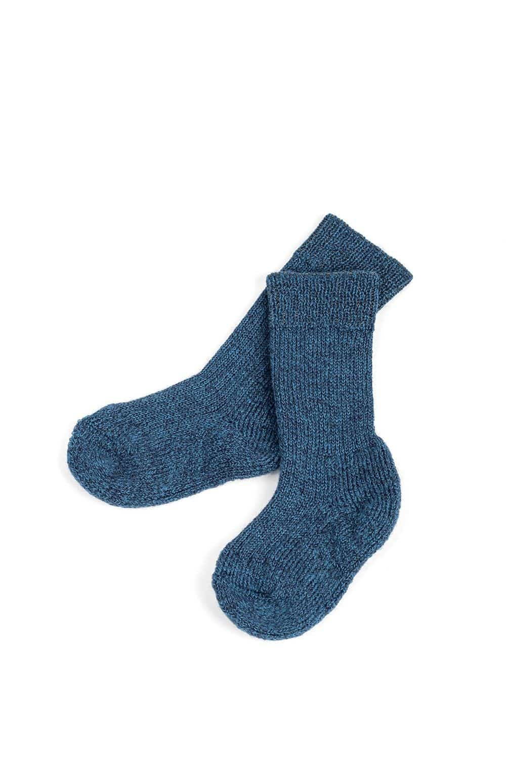 blaumelierte Wollplüschsocken aus bio Wolle (kbT), Freisteller
