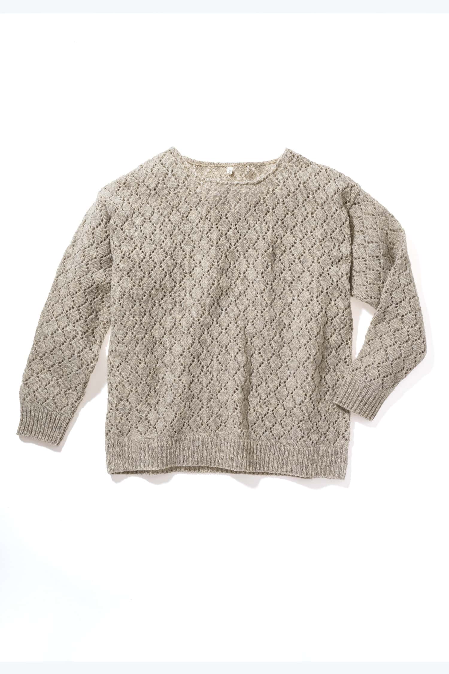 Finkhof-Ajour-Damen-Strickpullover ungefärbt aus reiner Bio-Schurwolle