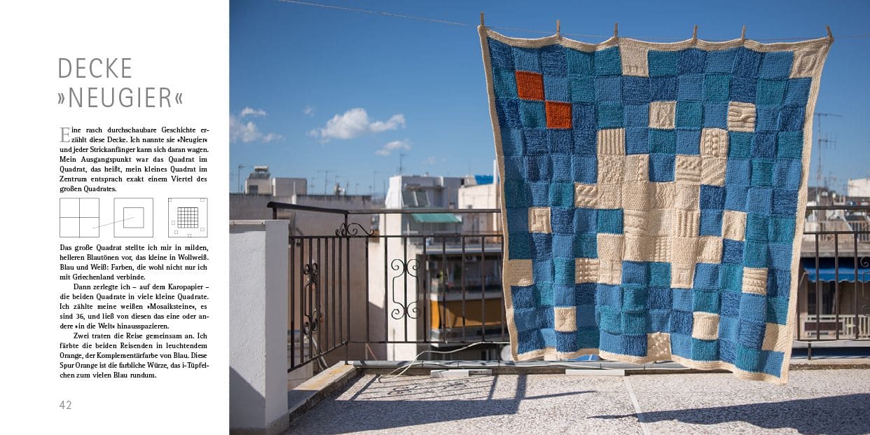 Beispielseite mit Strickanleitung für eine Decke aus dem Buch ,,Ariadnes Fäden"