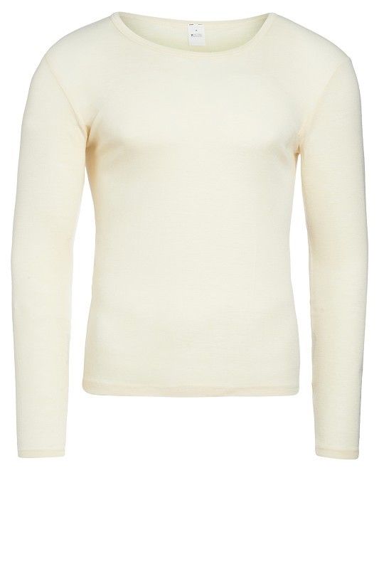 naturweißes Langarmhemd aus bio Wolle (kbT) und Seide für Herren, Freisteller von vorne