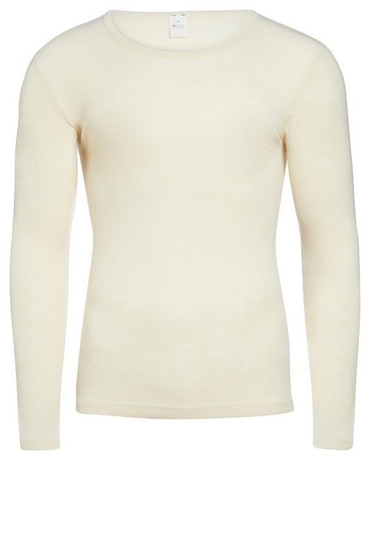 naturweißes langärmliges Wollshirt aus bio Wolle (kbT), Freisteller von vorne Herren
