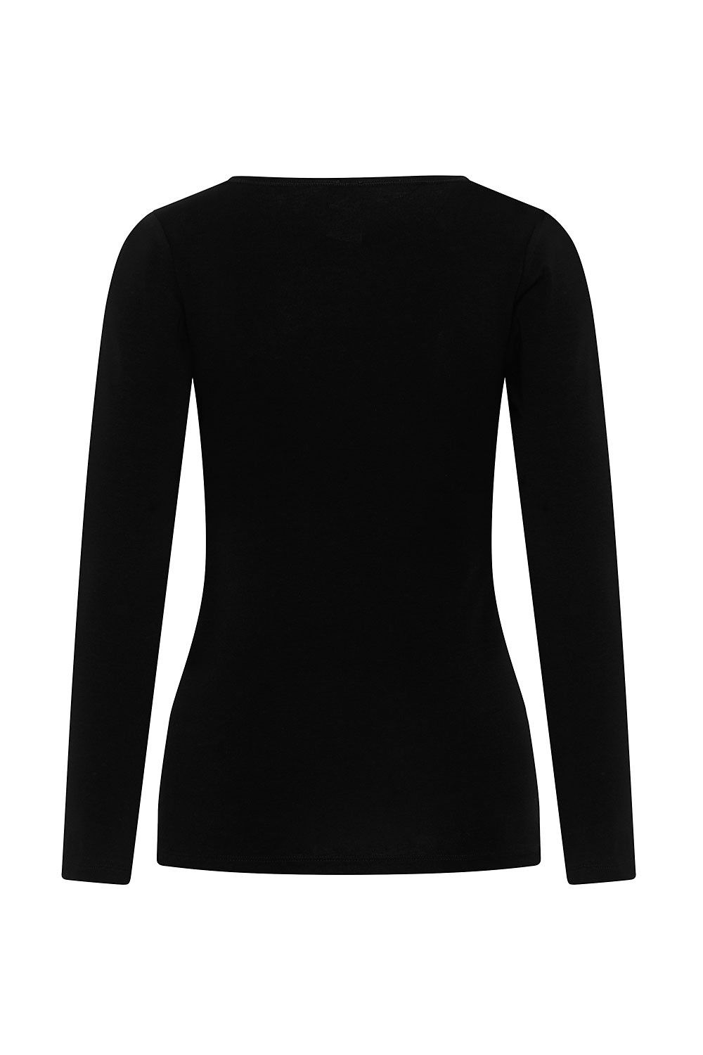 schwarzes Langarmshirt aus bio Baumwolle (kbA) und Elasthan, Freisteller von hinten