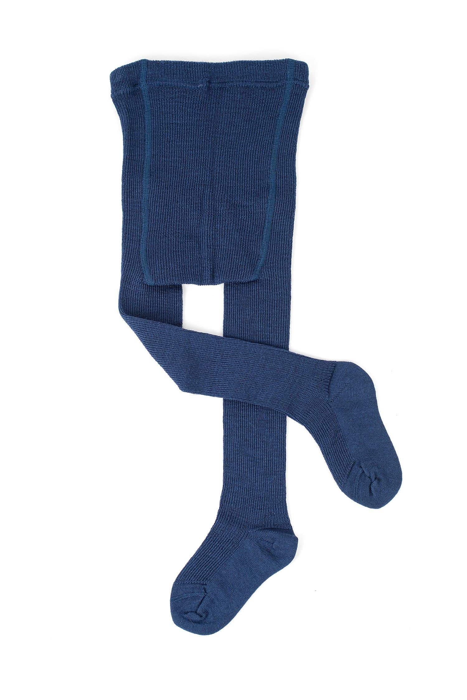 marineblaue Wollstrumpfhose aus bio Wolle (kbT), Freisteller von hinten