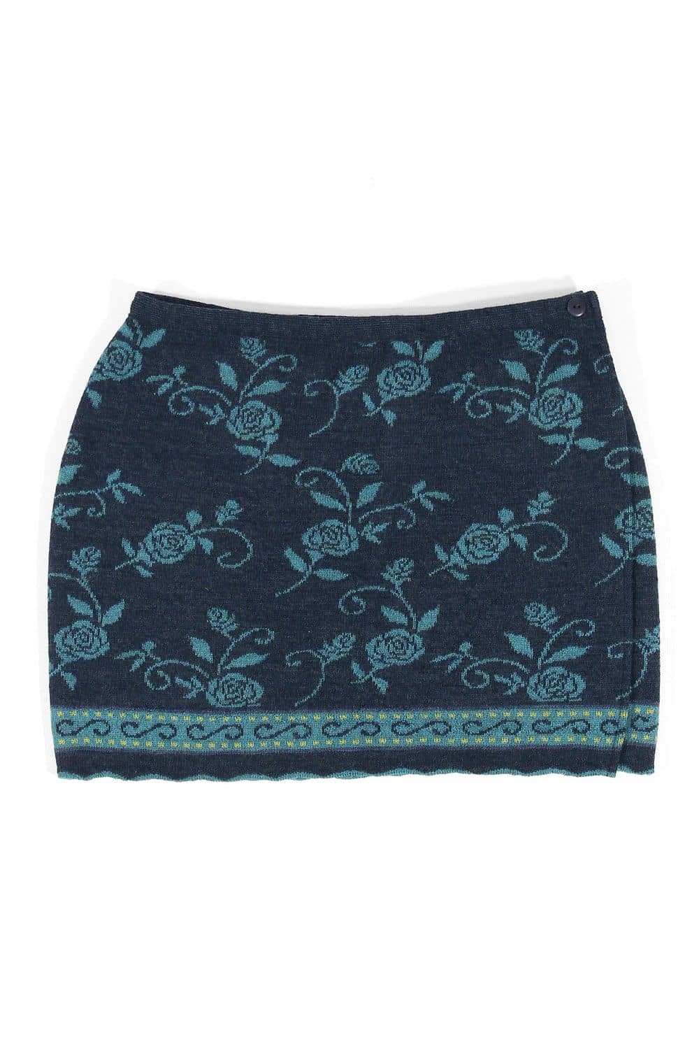 blau grau floralgemusterter Cacheur aus bio Wolle (kbA), Freisteller