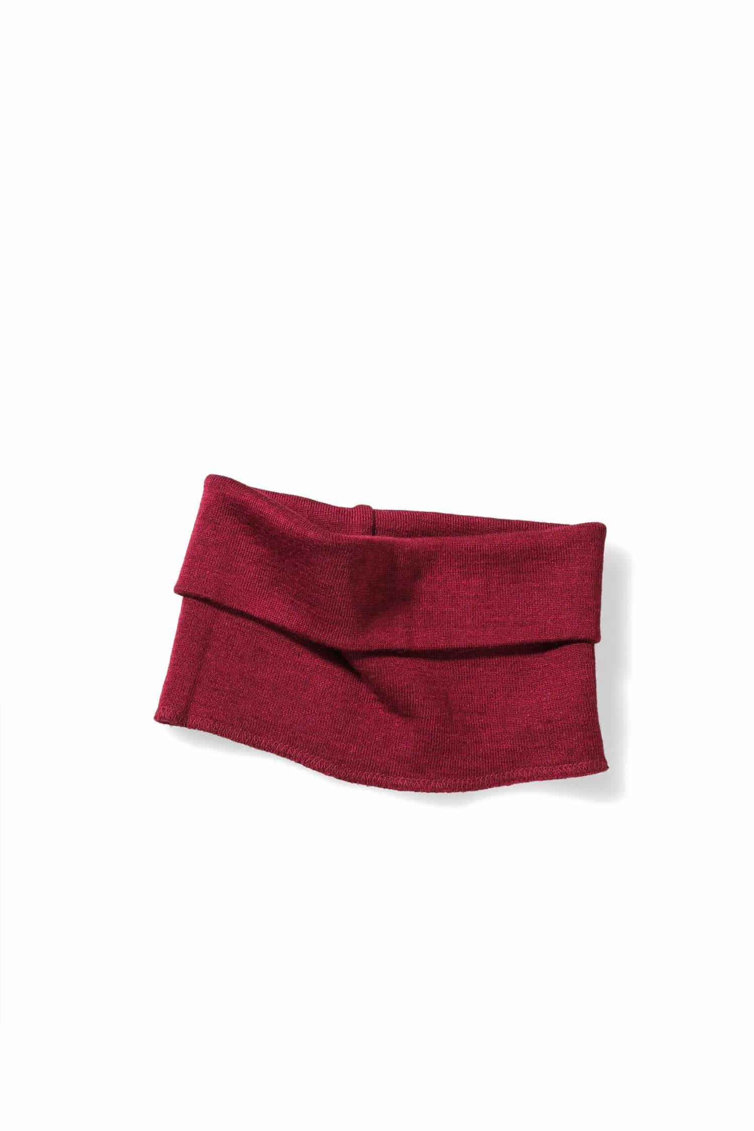 bordeauxrotes Stirnband aus bio Wolle (kbT) und Seide, Freisteller