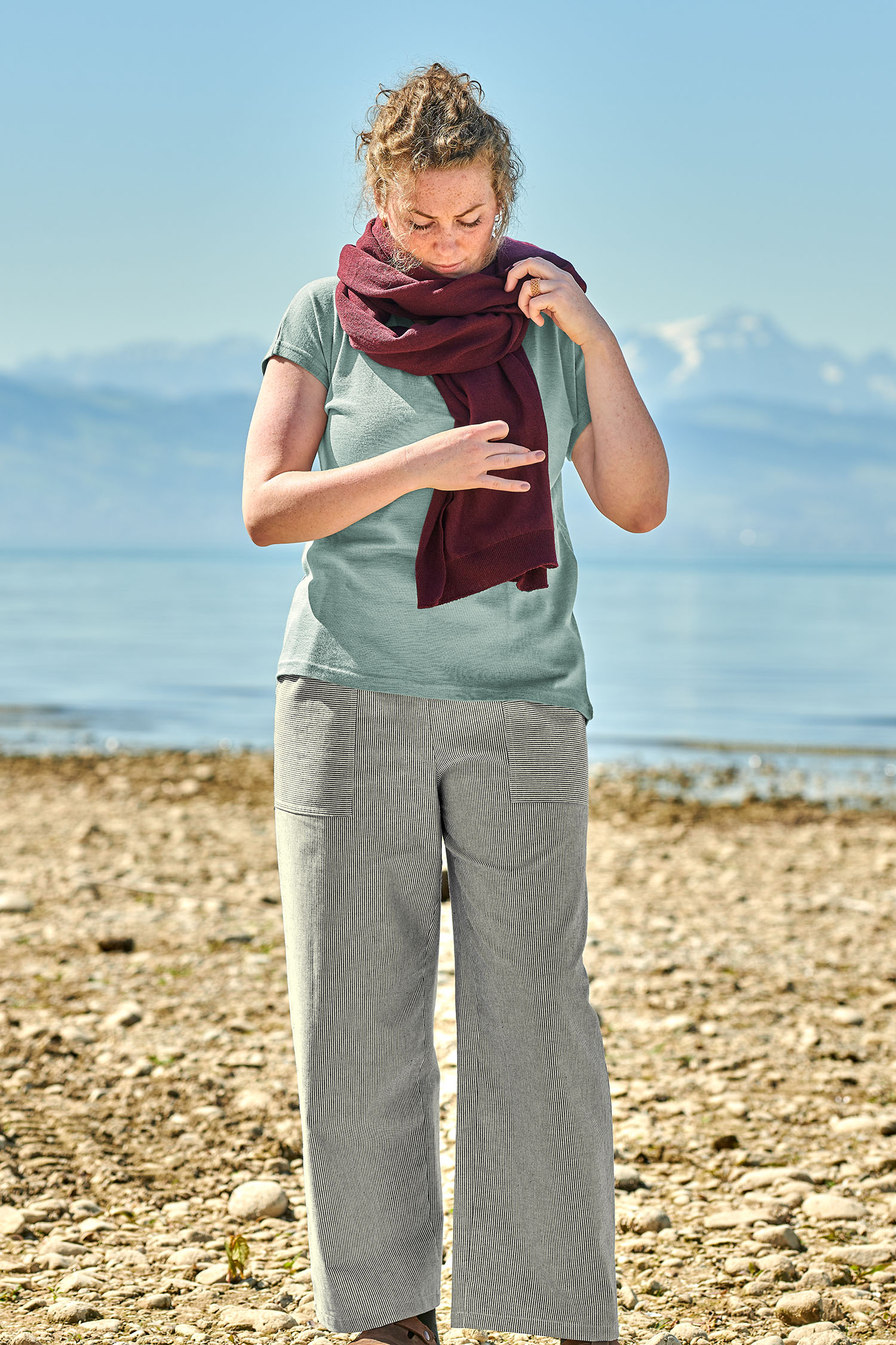 Damen-Baumwollhose blau/natur Gr. M