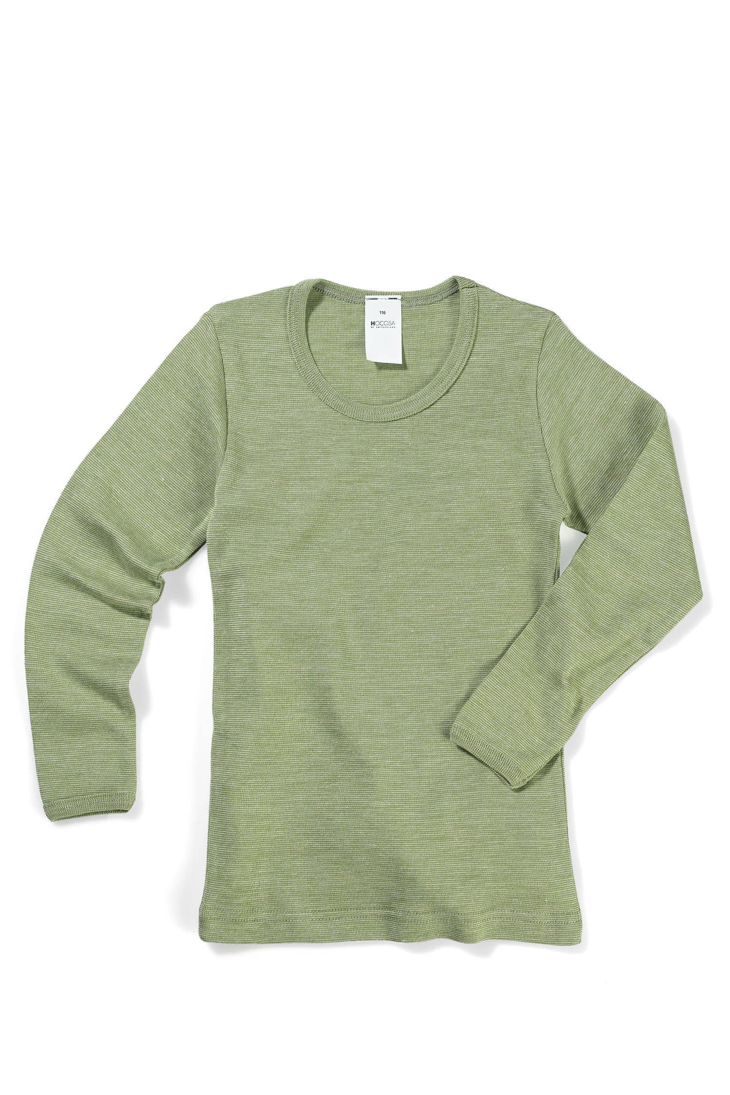 grünes Wollmix Langarmshirt aus bio Wolle (kbT), bio Baumwolle (kbA) und Seide, Freisteller