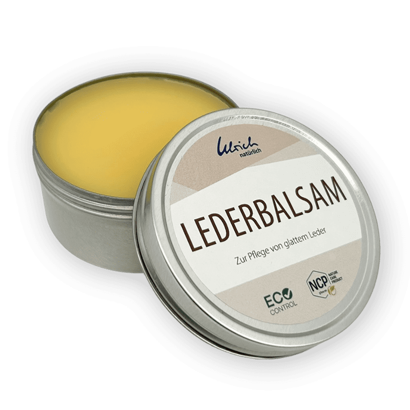 Lederbalsam aus Bienenwachs, Wollfett und Ölen in offener silberner Aludose mit 125 ml, Freisteller