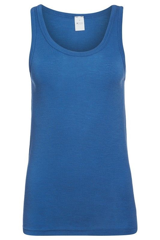 blaues Unterhemd mit breiten Trägern aus bio Wolle (kbT) für Frauen, Freisteller von vorne