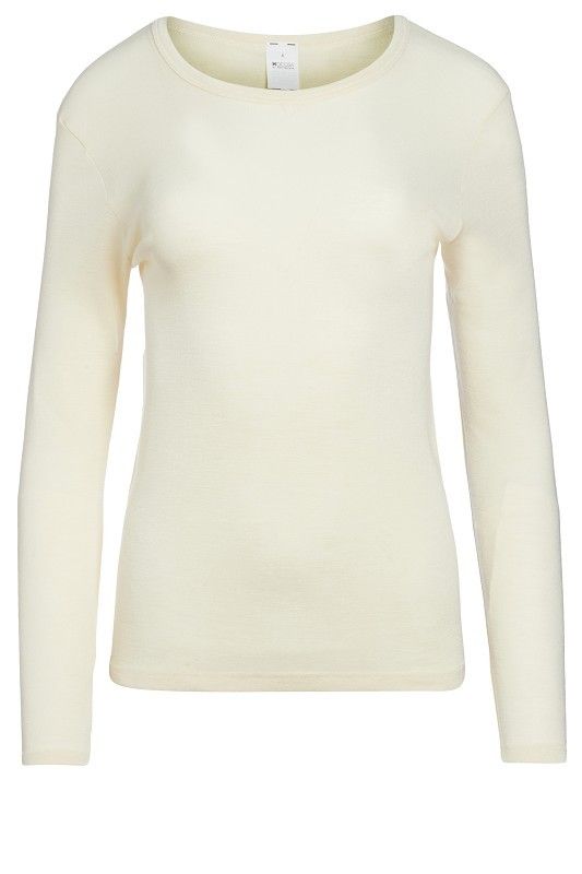 naturweißes Langarmhemd aus bio Wolle (kbT) und Seide für Frauen, Freisteller von vorne