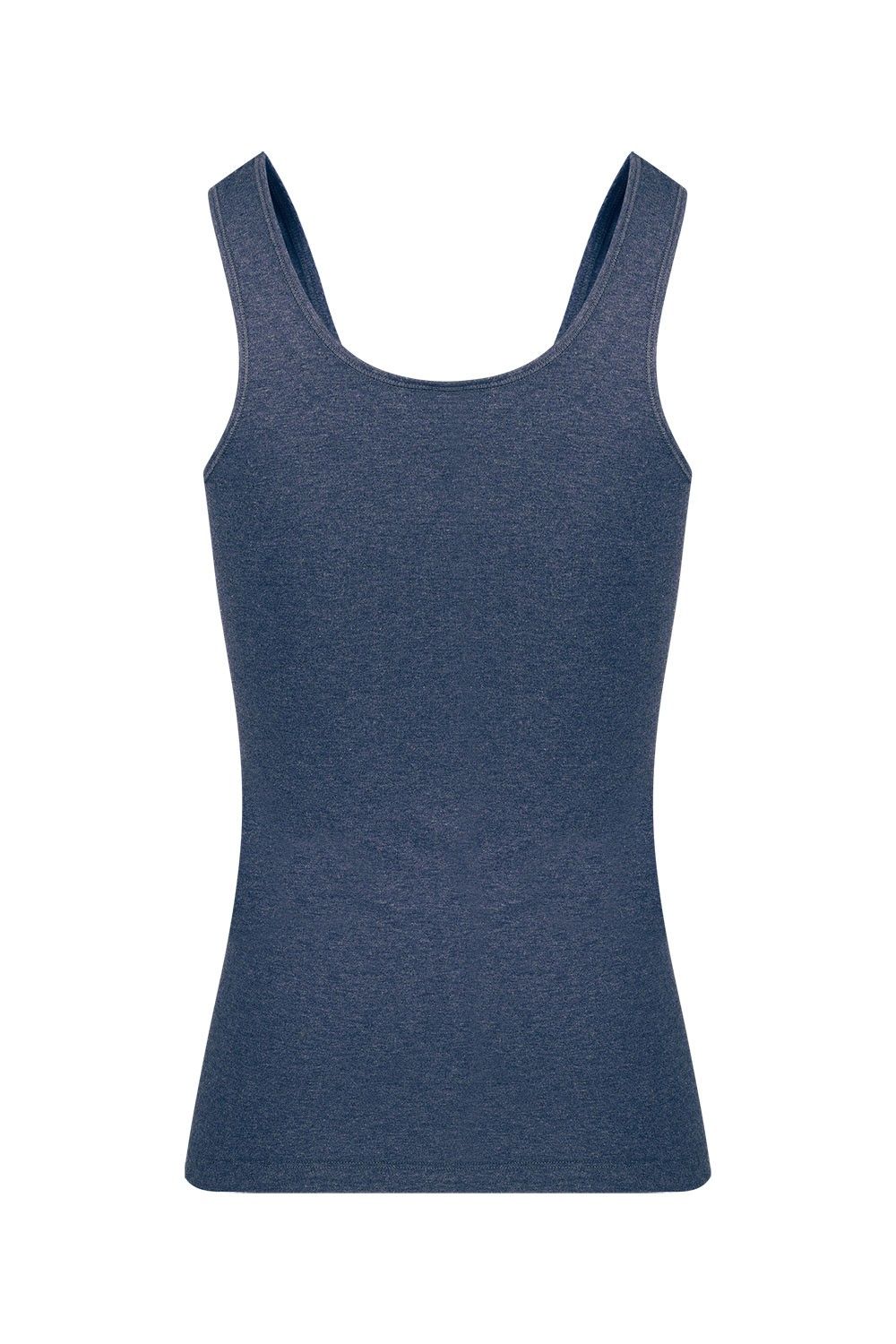 marineblaues Unterhemd mit breiten Trägern aus bio Baumwolle (kbA) und Elasthan, Freisteller von hinten