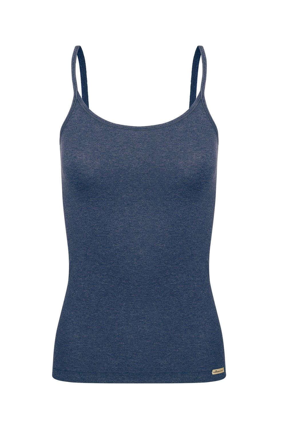 marineblaues Unterhemd mit Spaghettiträgern aus bio Baumwolle (kbA) und Elasthan, Freisteller von vorne