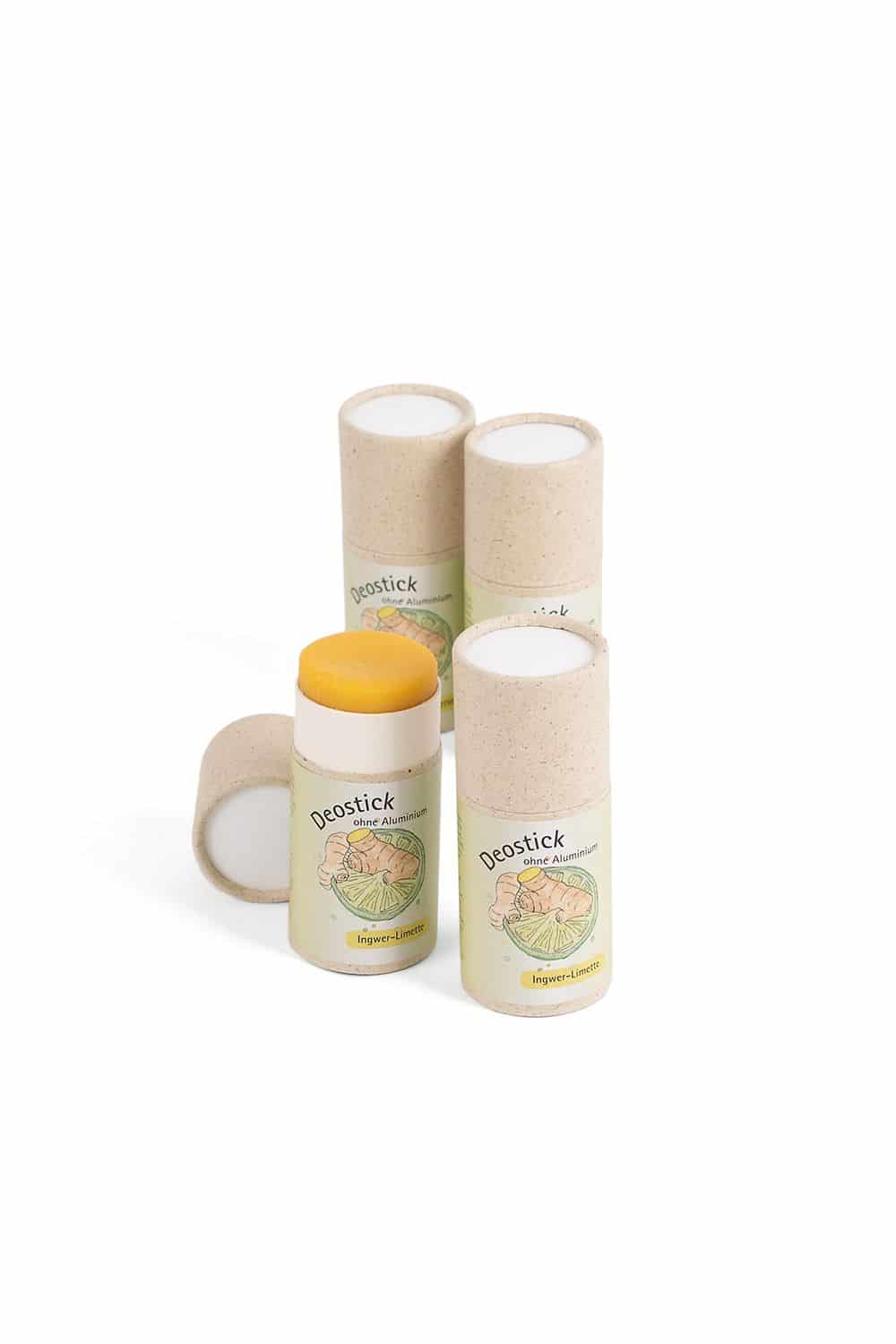 jolu Deo‑Stick Ingwer‑Limette auf Papprolle – natürlich, ergiebig, geöffneter und geschlossener Stick, Freisteller