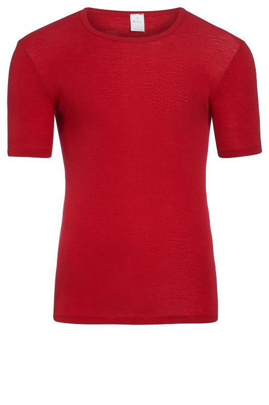 rotes kurzärmeliges Wollhemd aus bio Wolle (kbT), Freisteller von vorne Herren