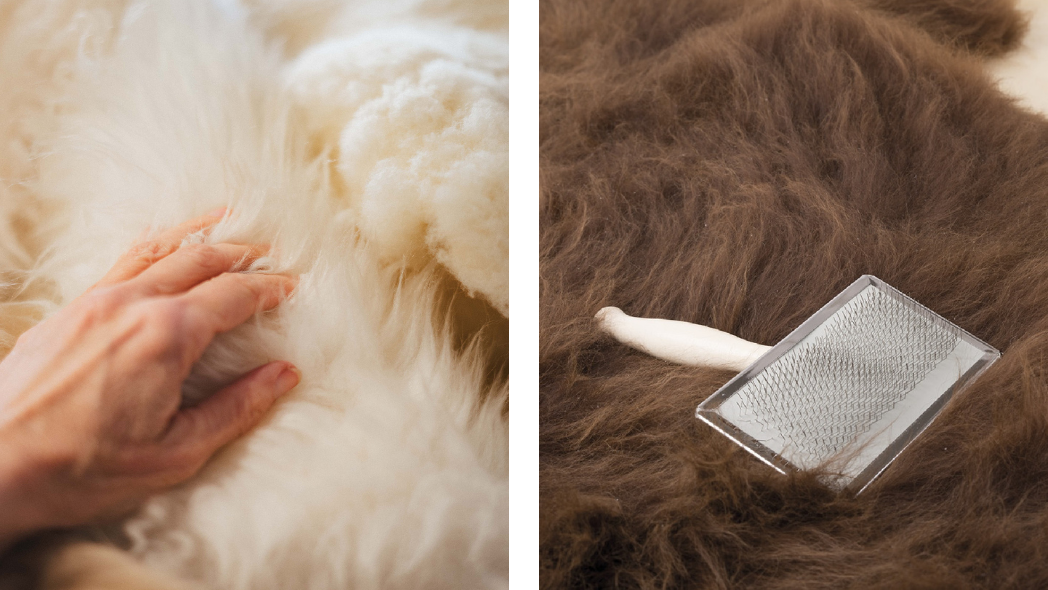 Finkhof Schaffell Naturweiß und Braun mit Fellpflegebürste