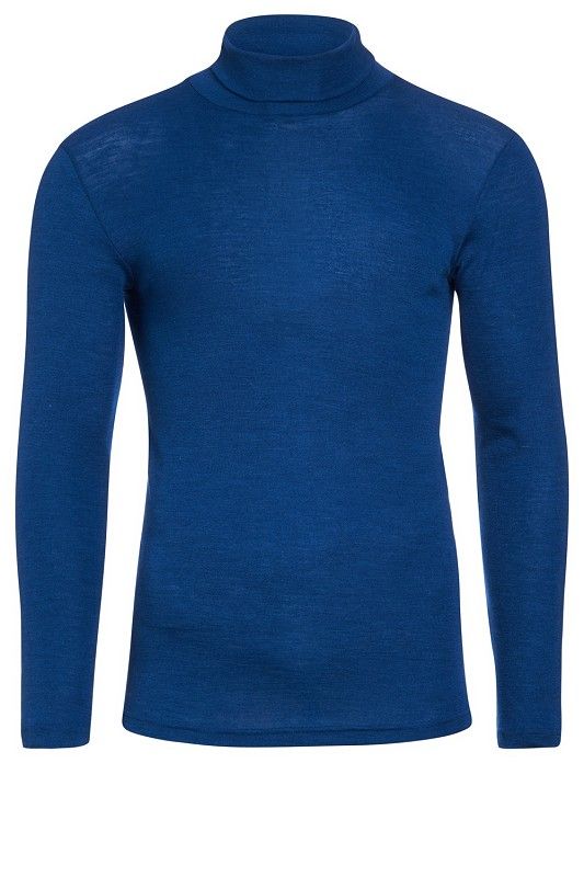 dunkelblaues Unterziehshirt mit Rollkragen aus bio Wolle (kbT) und Seide, Freisteller