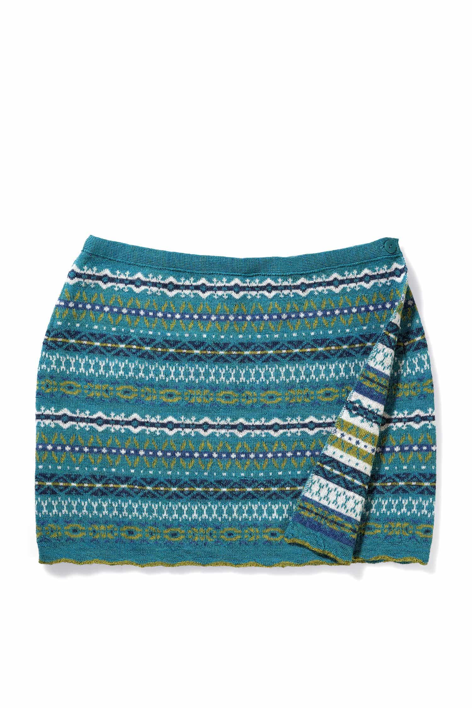 türkiser Cacheur mit nordischem Muster aus bio Wolle (kbT), Freisteller