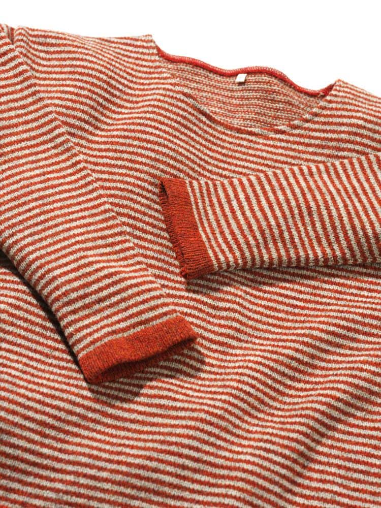 rot weiß gestreifter Pulli aus bio Wolle (kbT) vom Finkhof